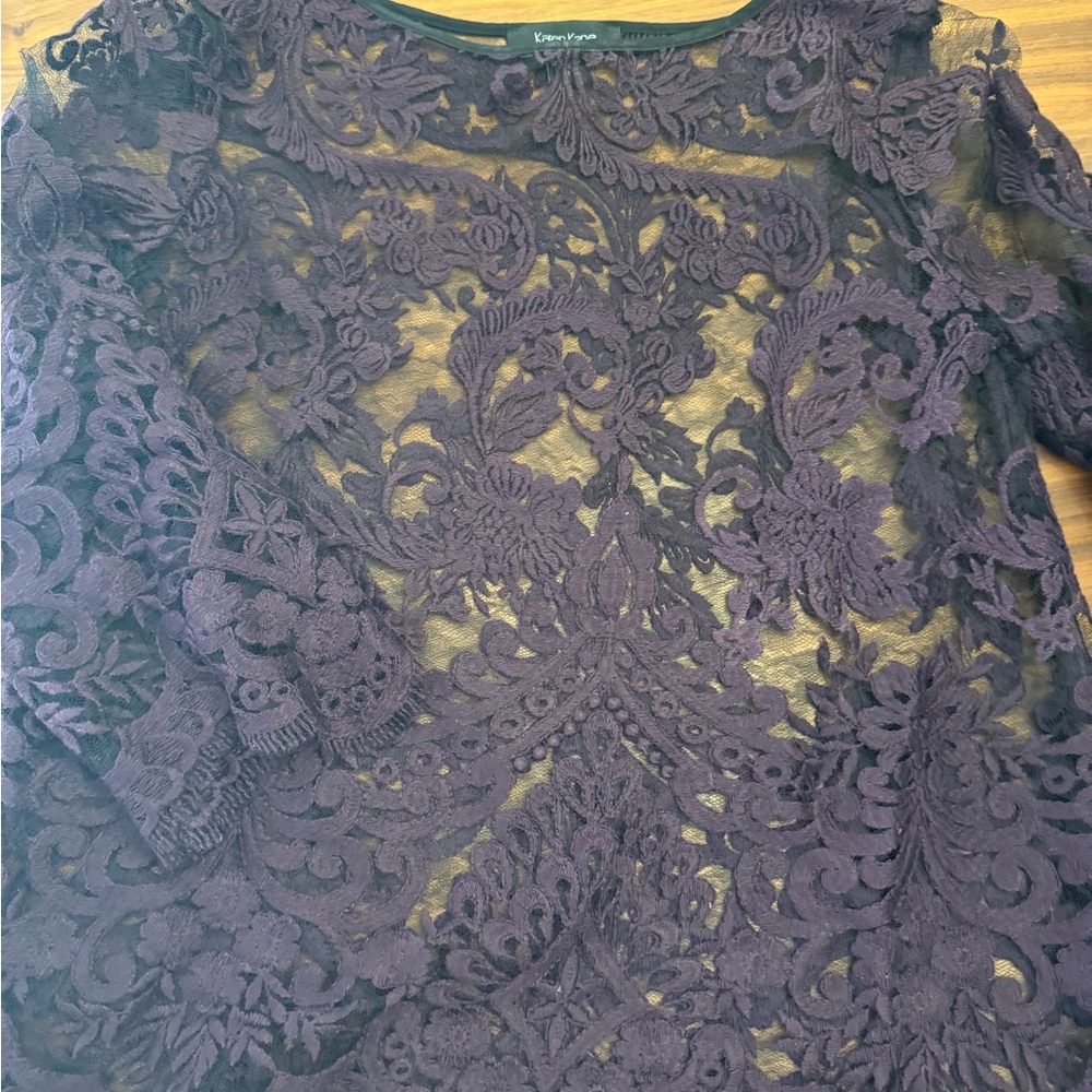 Karen Kane Intricate Lace Blouse in Deep Purple